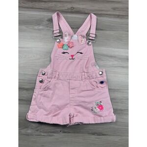 Kids Pink Bunny Rabbit Embroidered Denim Shortalls Overalls Size 5